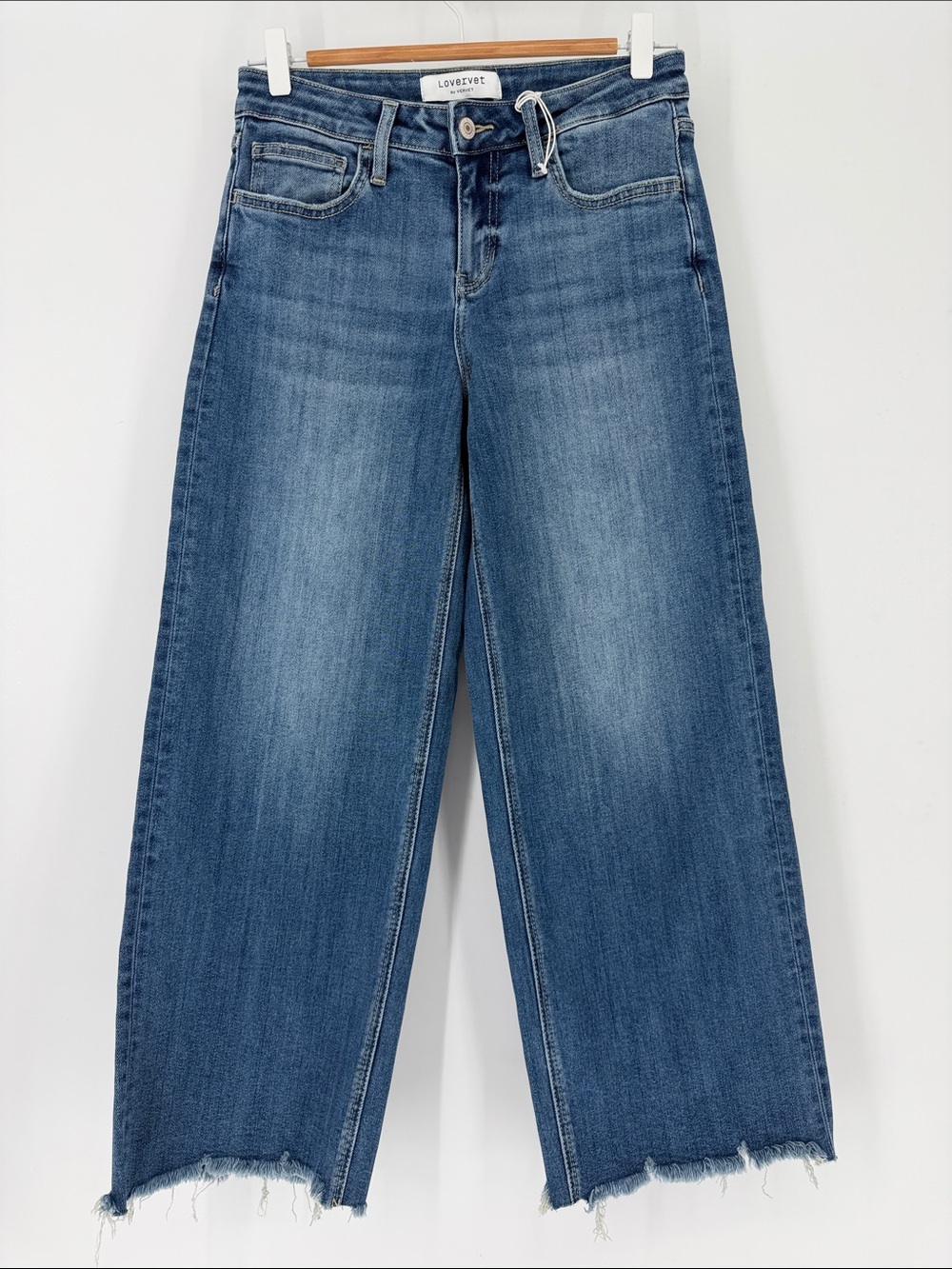 Lovervet by Vervet LV1246 Wide Leg Raw Hem Jeans 27/5 Medium Wash